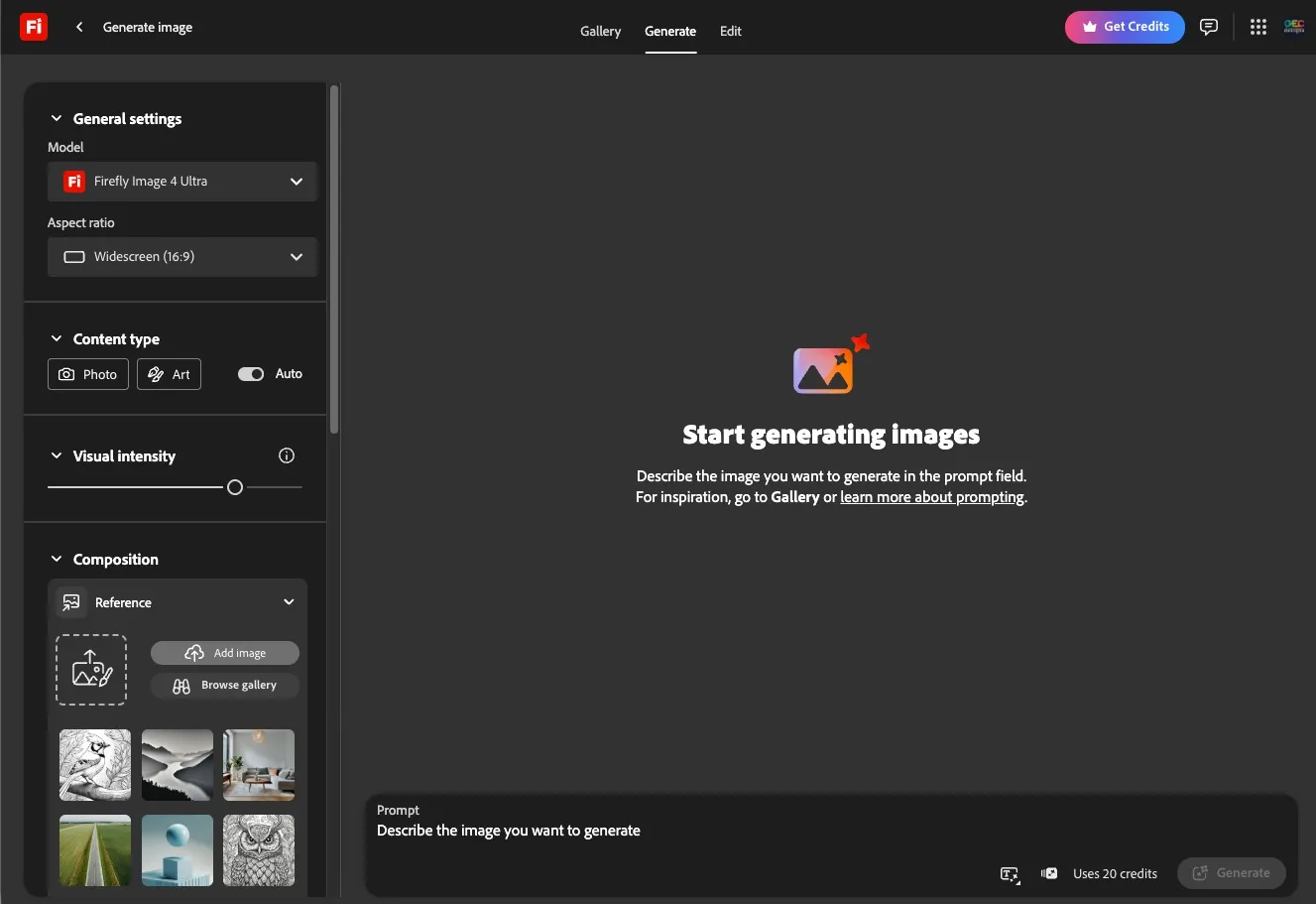 Adobe Firefly workspace
