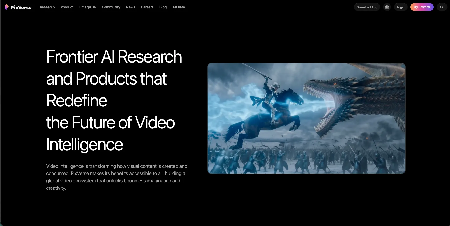 PixVerse AI home screen showing AI video generation tools for short-form and social media videos