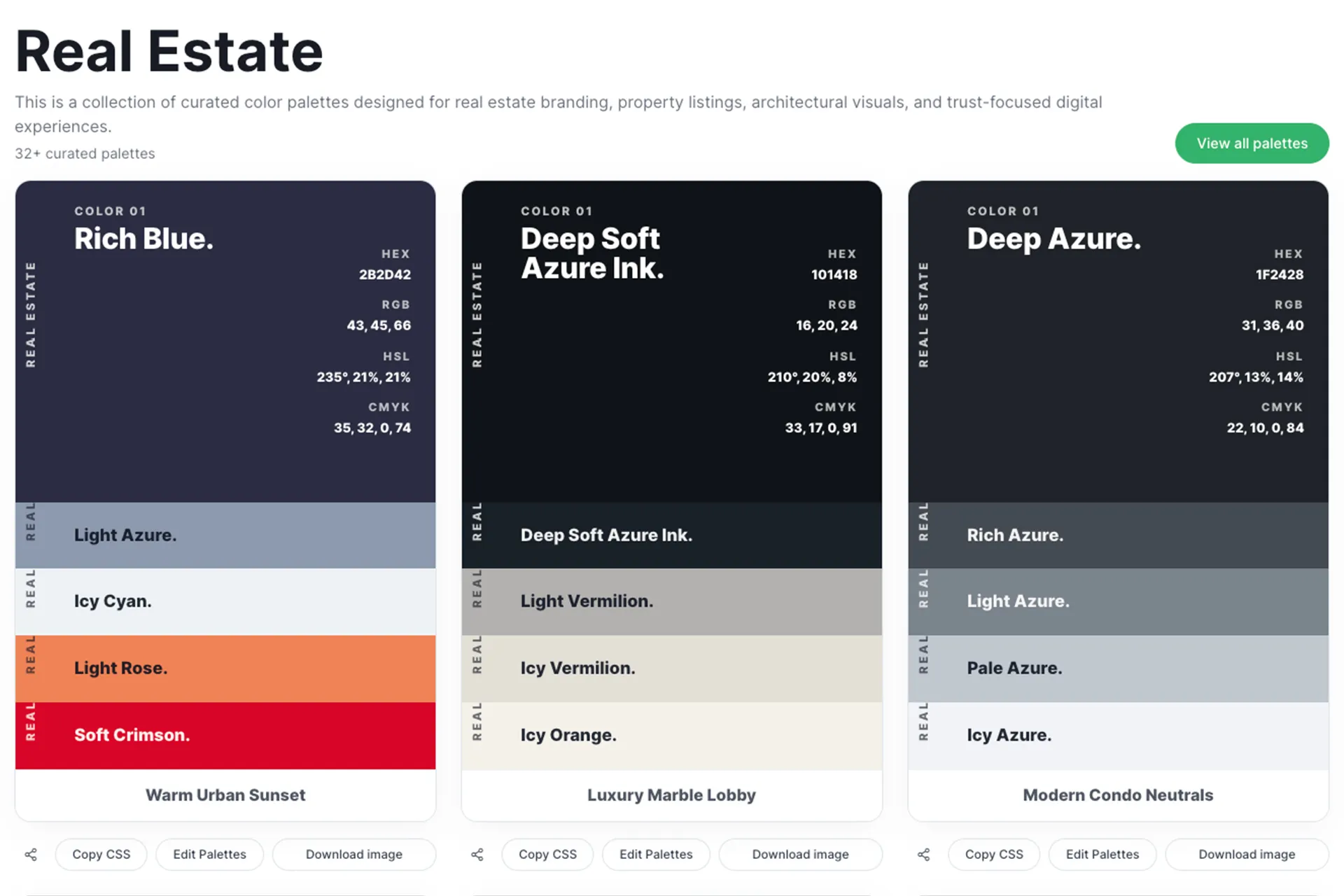 Real Estate Industry Color Palette Sample