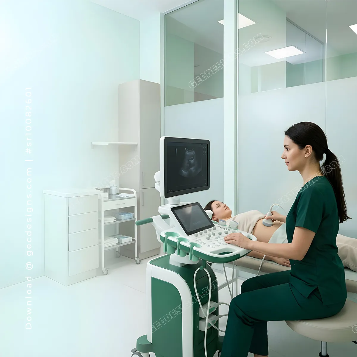 Female Sonographer Performing Ultrasound Examination - Green Pharmacy