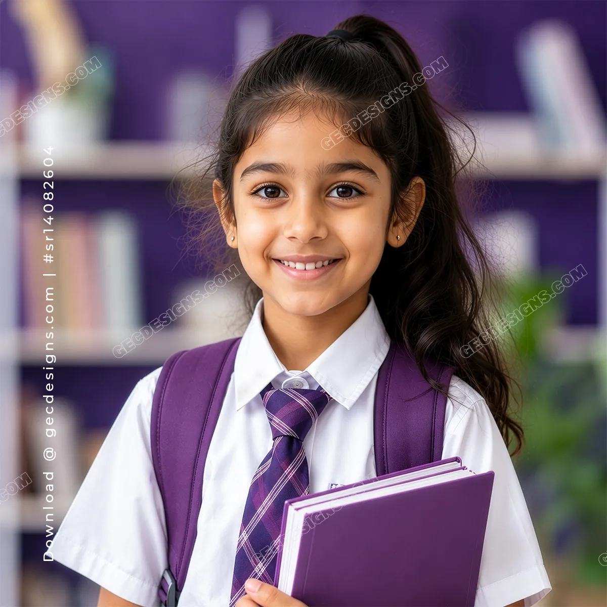 Happy Schoolgirl with Backpack and Books