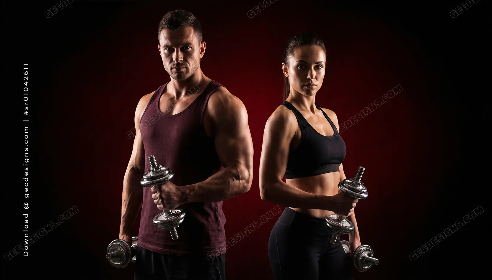 High-intensity gym training with athletic man and woman strength workout, fitness, and gym background image