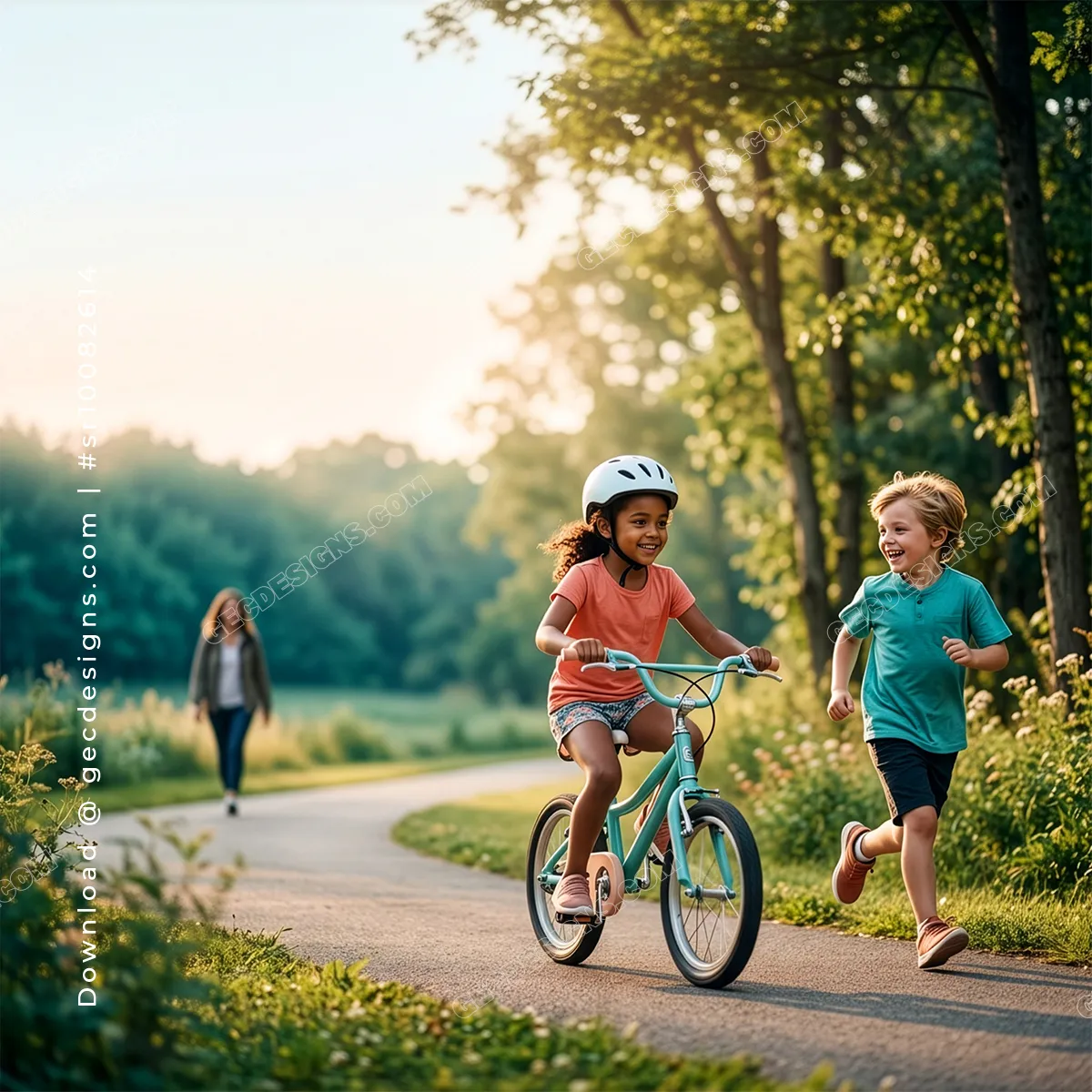 Kids Riding a Bike and Running Together in the Park