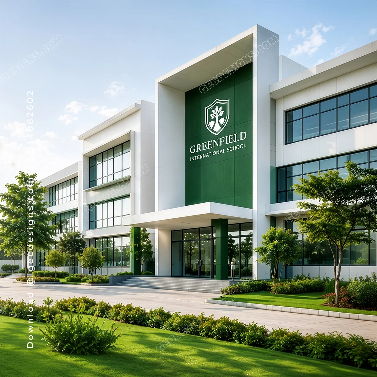 Modern International School Building with Green Campus