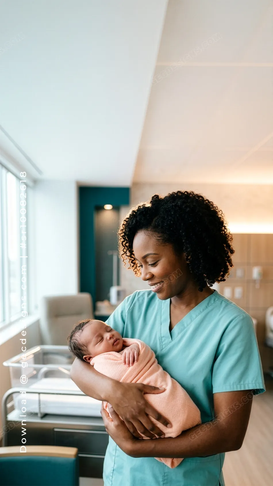 Neonatal Nurse Holding Sleeping Newborn Baby