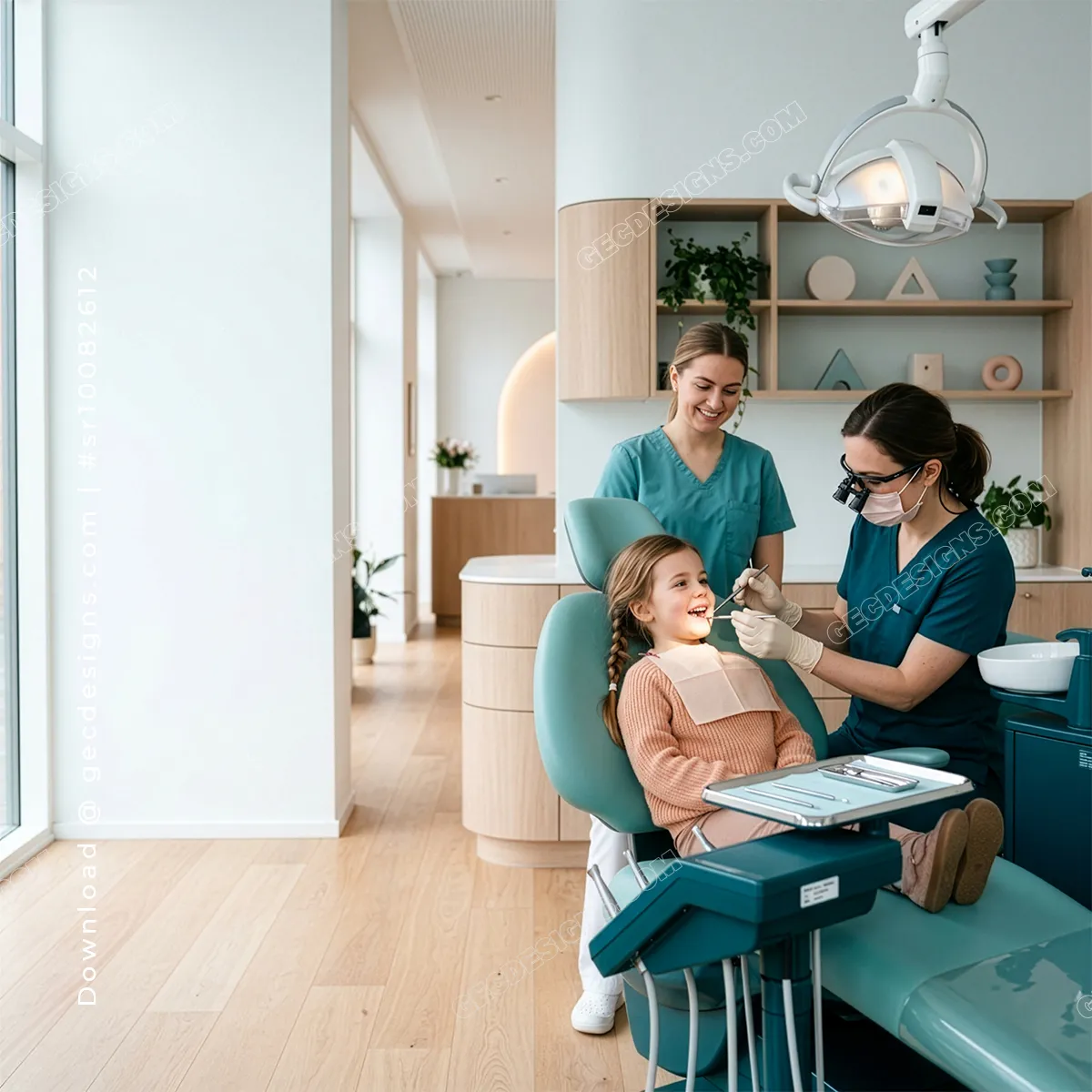 Pediatric Dentist Examining Young Girl’s Teeth