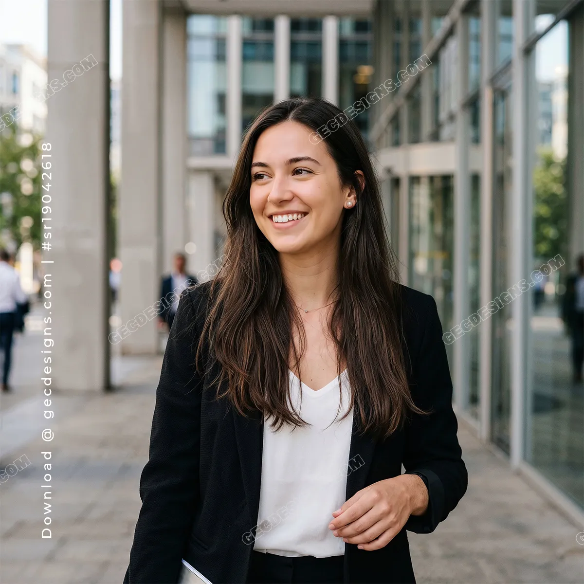Professional Female Entrepreneur walking in the corporate office area, Marketing background image