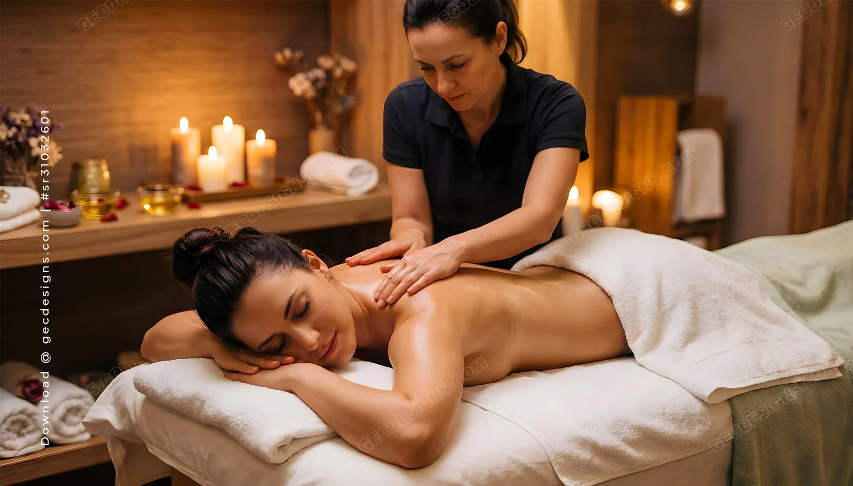 Relaxing Spa Massage Scene with Candles and Warm Lighting Beauty Spa Background Images