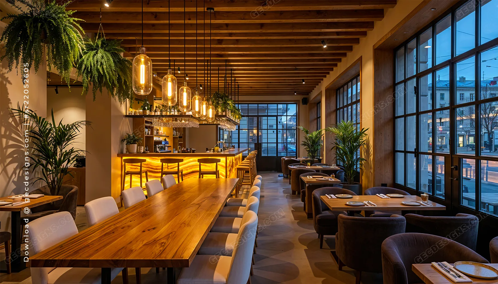 Restaurant Interior Background Image With Warm Lighting