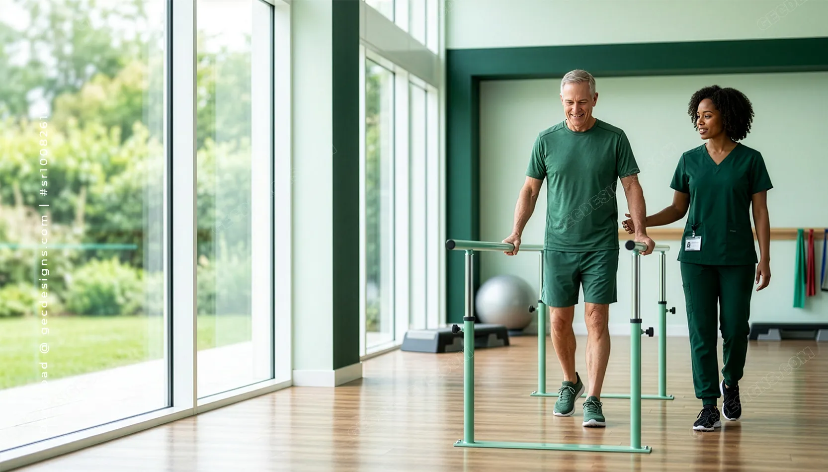 Senior Man Learning to Walk Again with Physical Therapist