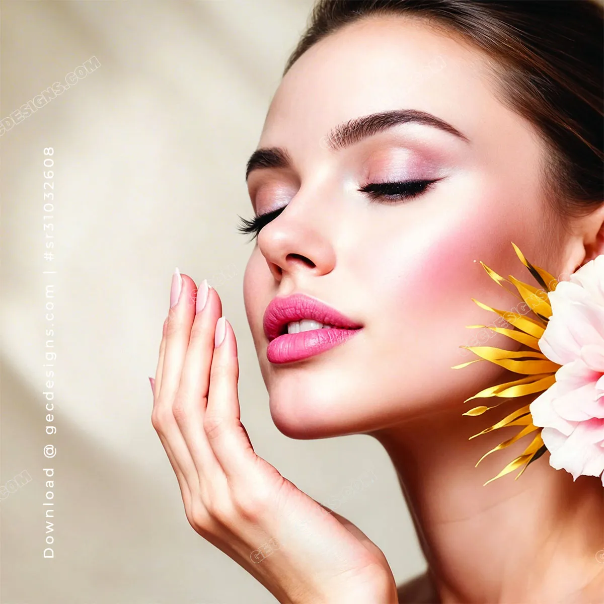 Soft Glam Beauty Close Up with Floral Accent and Radiant Skin Beauty Spa Background Images