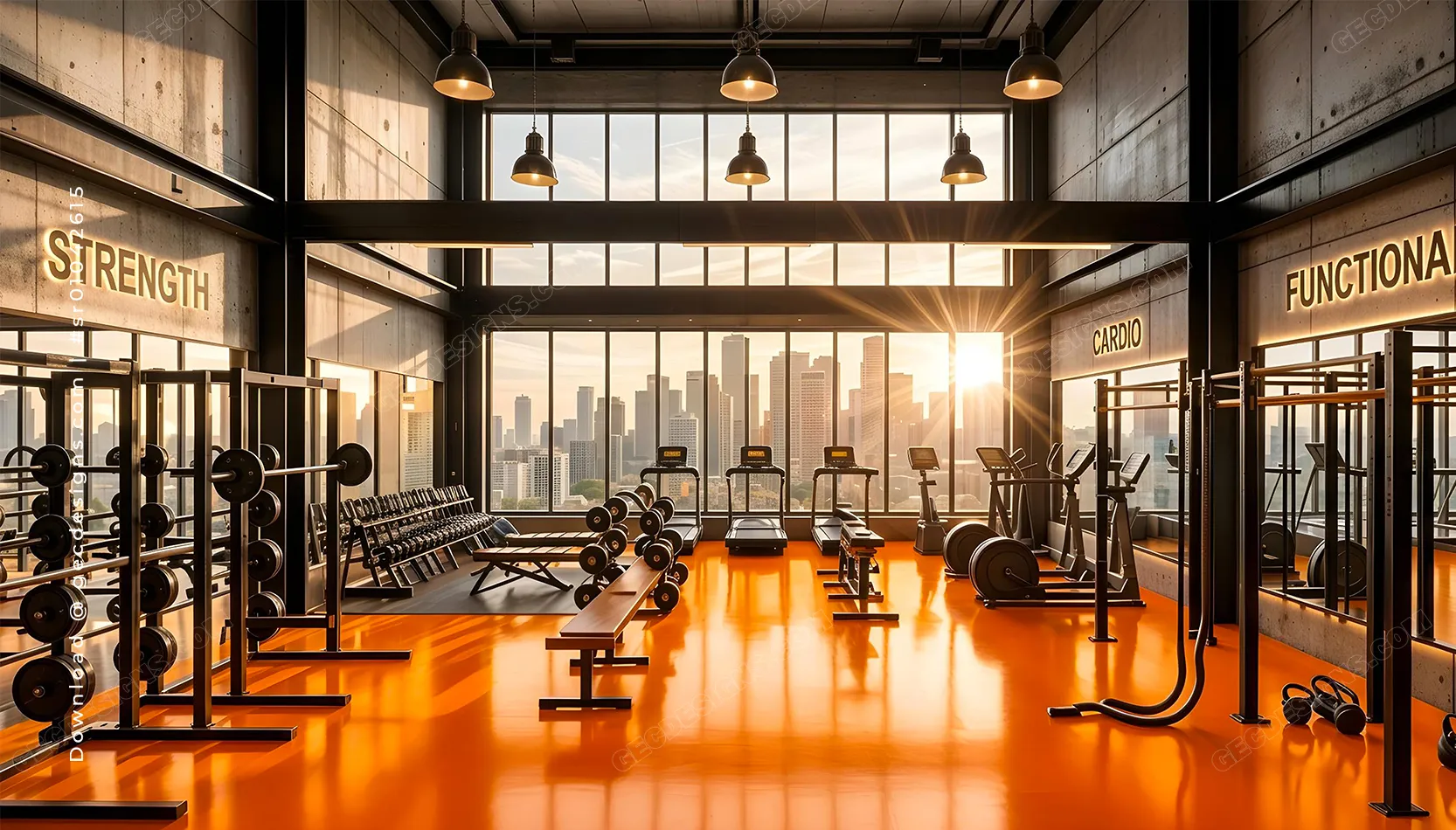Spacious Gym interior with weights, Cardio machines, and a functional training zone, Fitness, and Gym background image