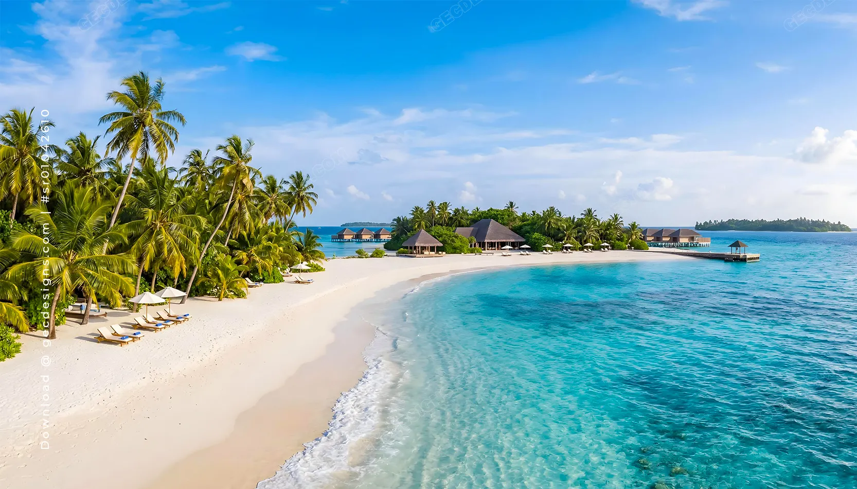 Tropical beach with Palm trees, White sand, and Turquoise water travel and tourism background image