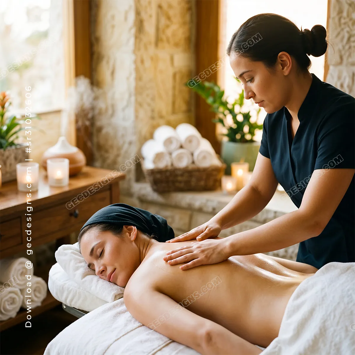 Warm Stone Interior Spa Massage Experience with Natural Light Beauty Spa Background Images