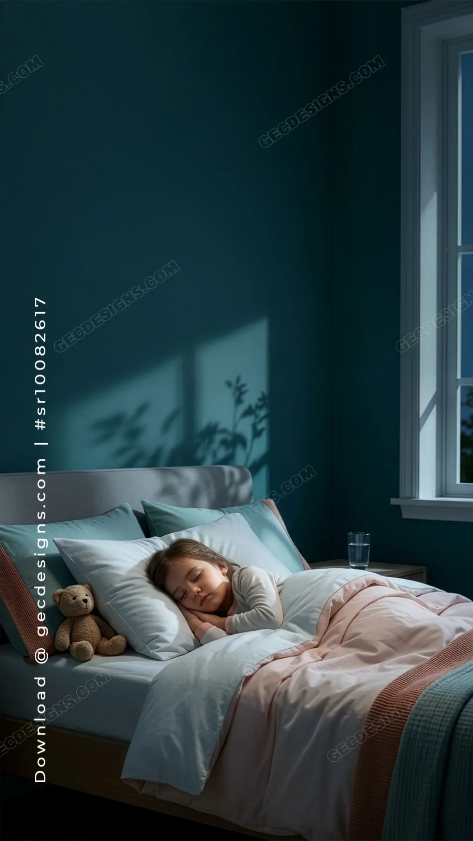 Young Girl Sleeping Peacefully in Bed at Night
