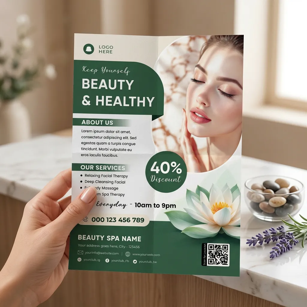 Beauty Spa Promotion Flyer Template For Skincare And Wellness Services Sr09032604 Mockup One