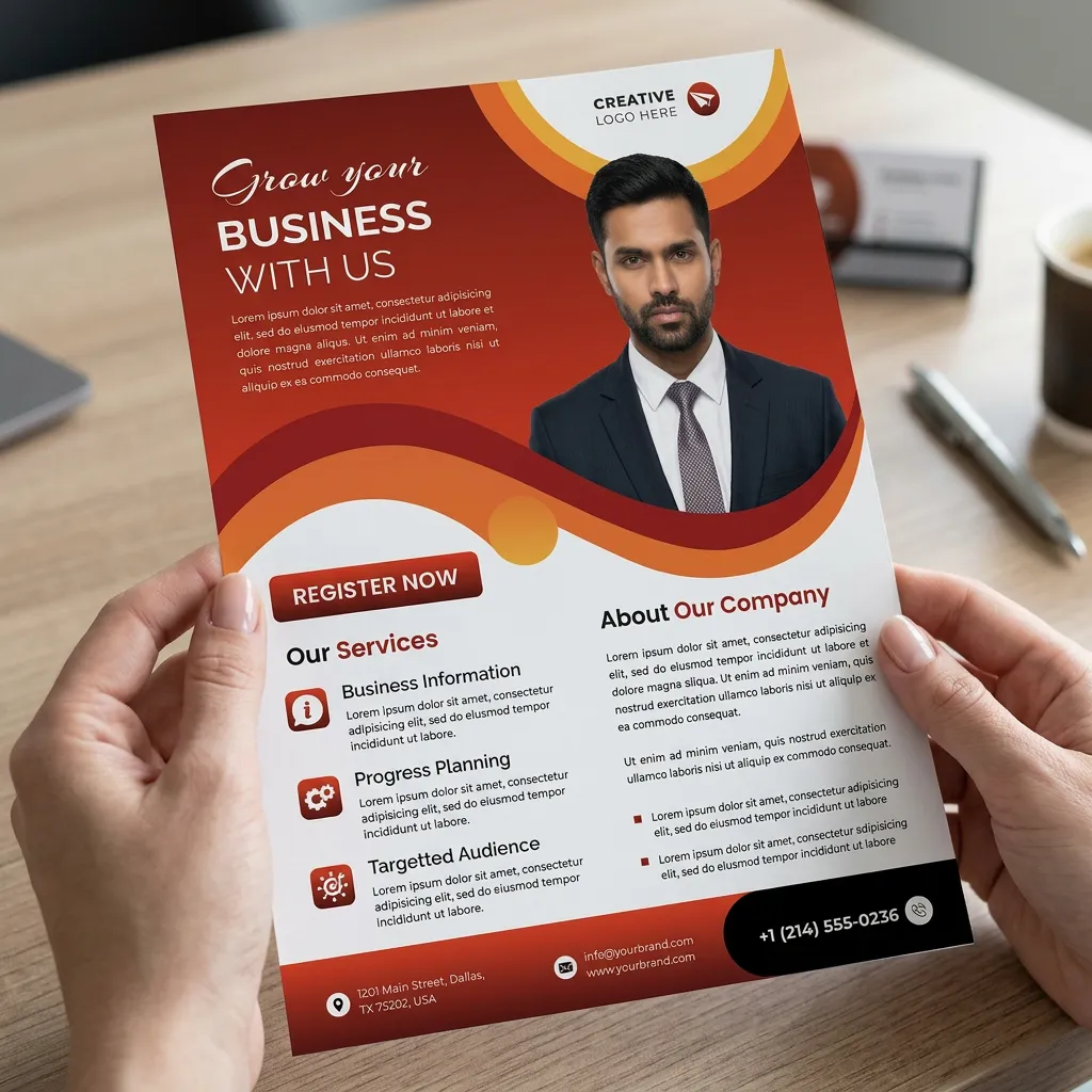 Business consulting flyer psd template with modern red design for business growth promotion mockup one