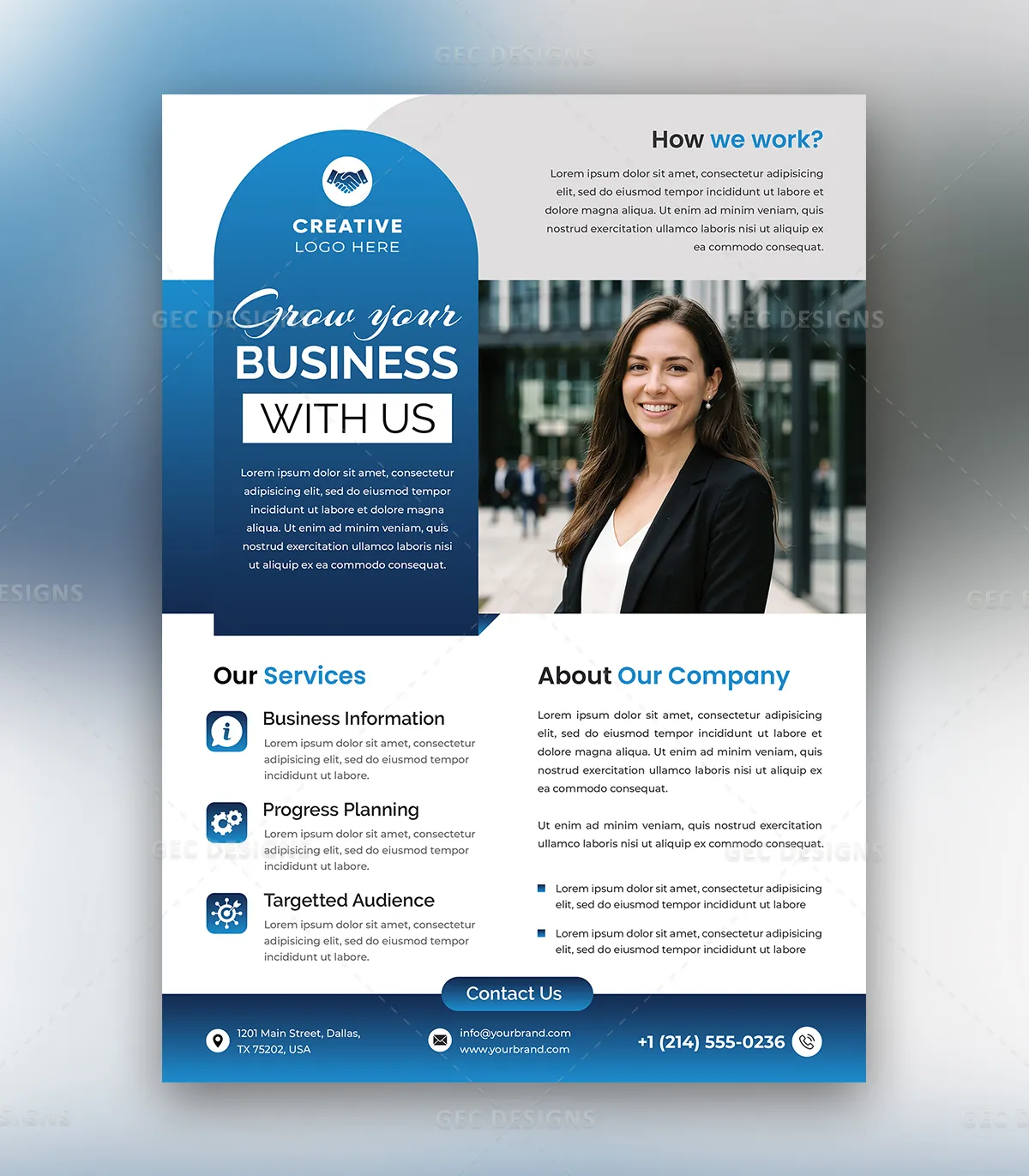 Business Consulting Flyer with Modern Blue Design and Professional Layout for Services