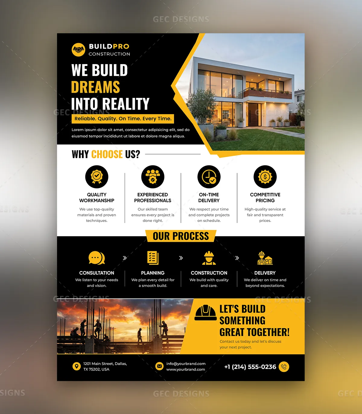 Construction Services Business Flyer Template for Building Companies