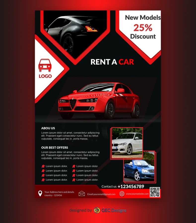 Deep red Car dealership Flyer Template | GEC Designs