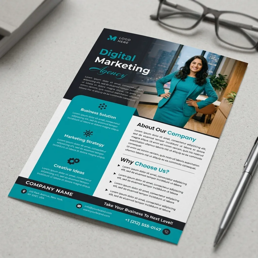 Digital marketing agency flyer template with professional business layout and branding design mockup one