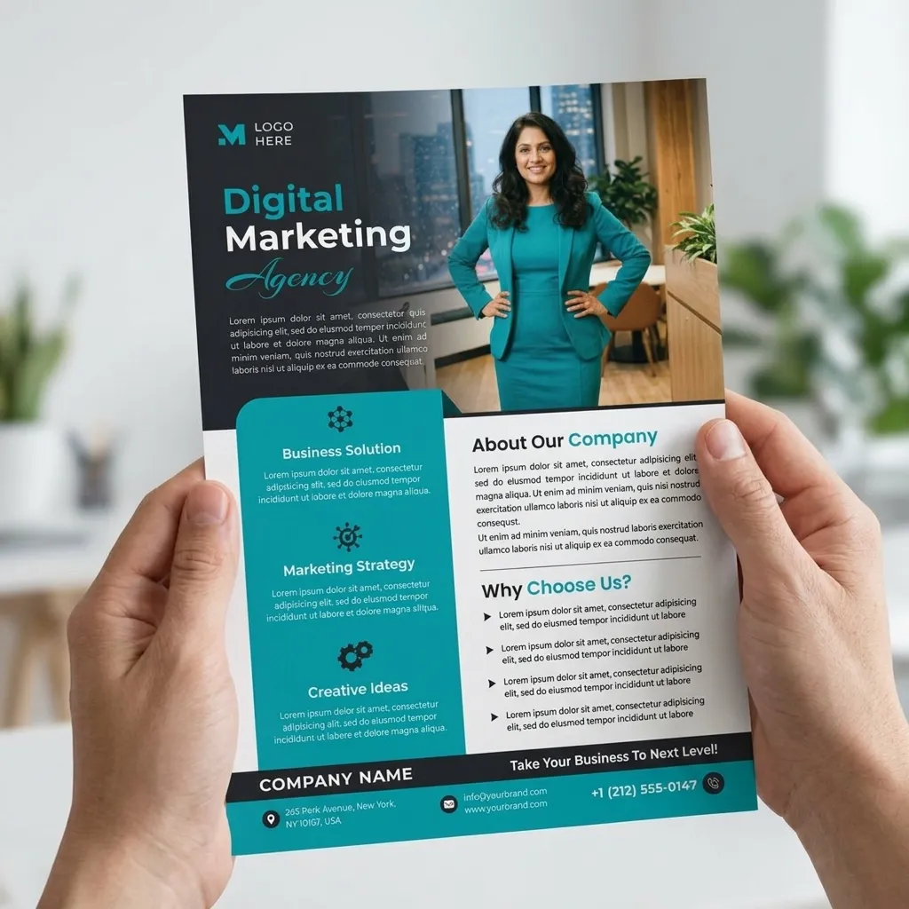 Digital marketing agency flyer template with professional business layout and branding design mockup two