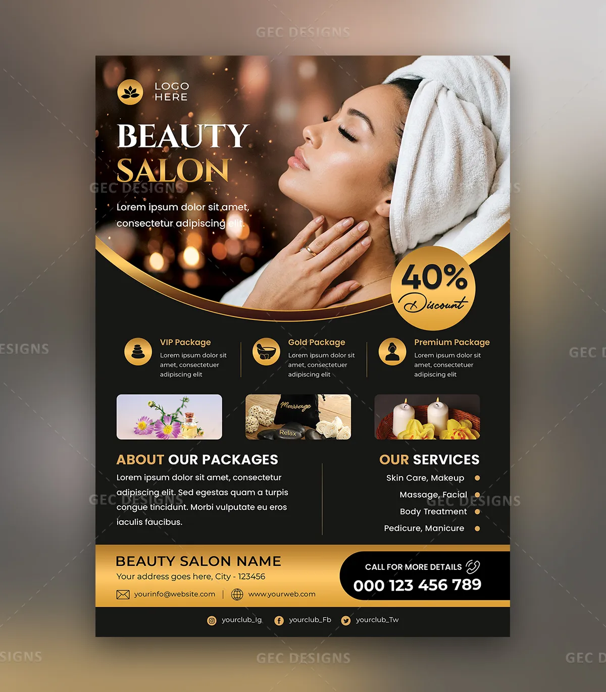 Editable Beauty Salon Flyer Template PSD for Spa Promotion and Marketing Design Download
