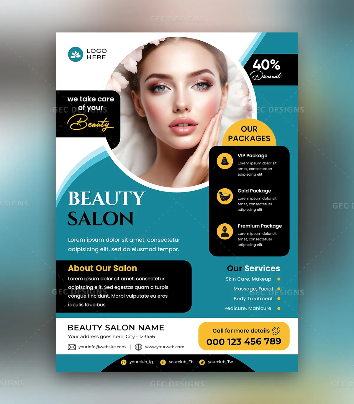 Editable Beauty Salon Flyer Template PSD for Spa Promotion and Skincare Services Design