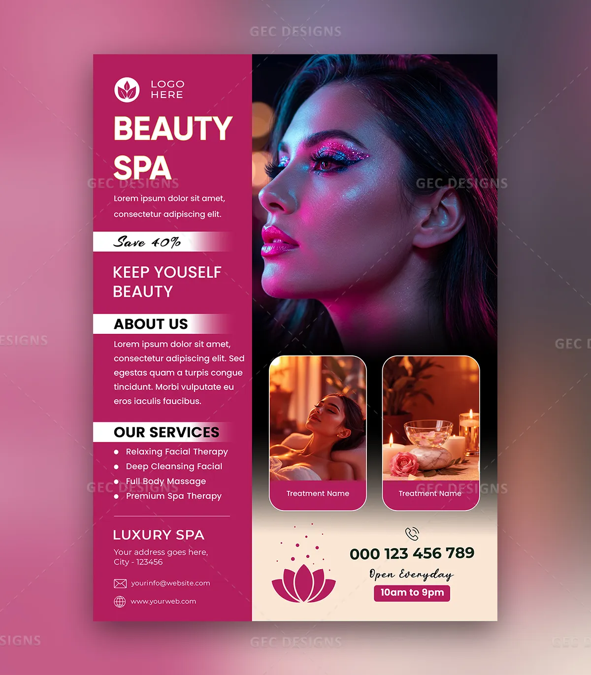 Editable Beauty Spa Flyer Template PSD for Skincare Promotion and Salon Marketing Design