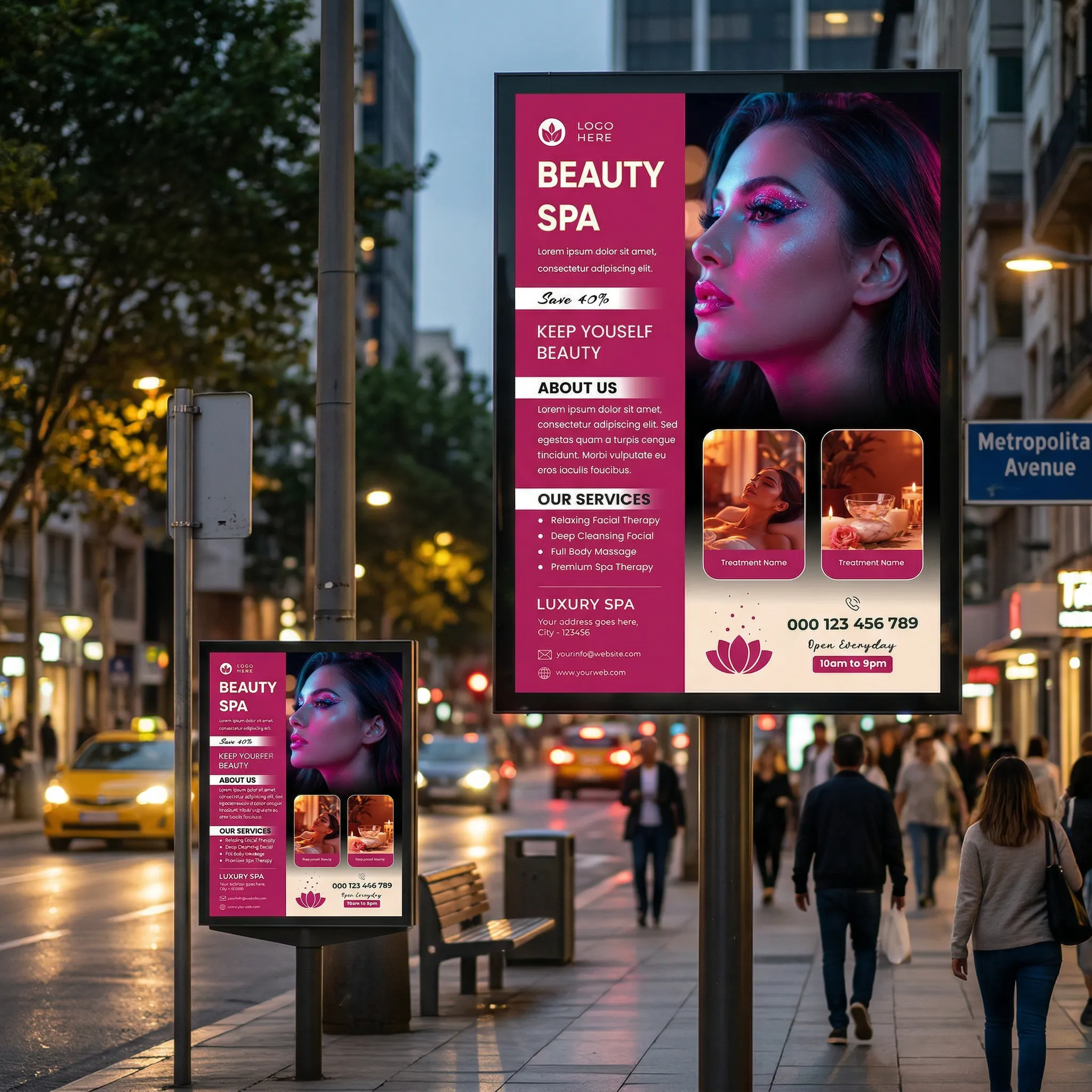 Editable beauty spa flyer template PSD for skincare promotion and salon marketing design mockup one