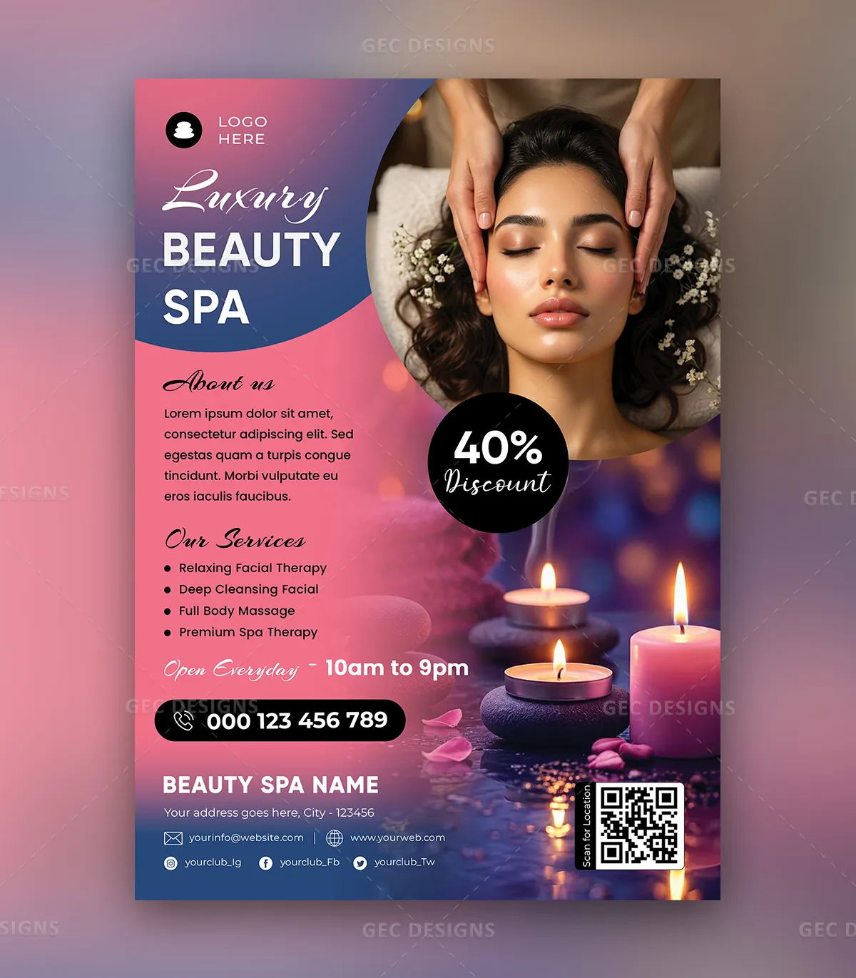Editable Luxury Beauty Spa Flyer Template PSD for Skincare Promotion and Salon Marketing