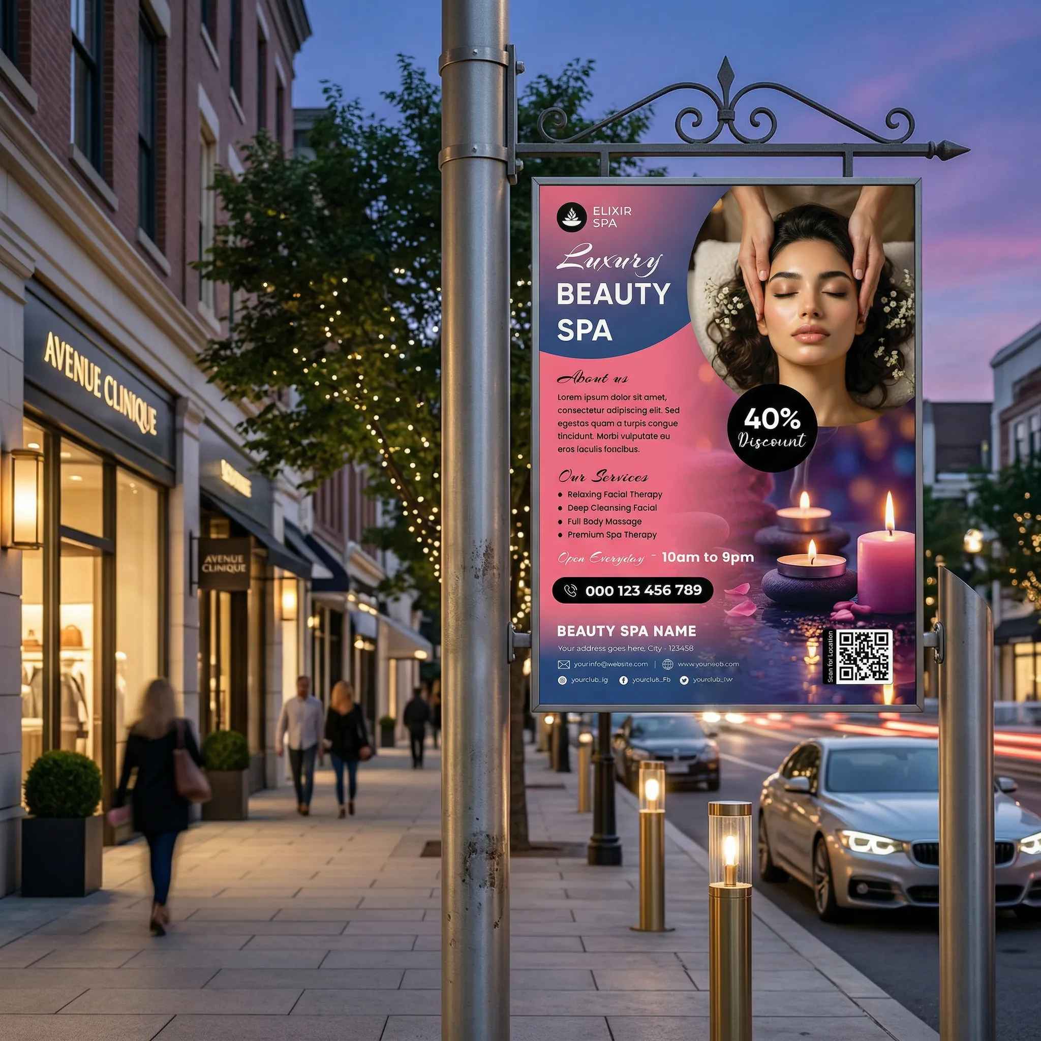 Editable luxury beauty spa flyer template PSD for skincare promotion and salon marketing mockup one