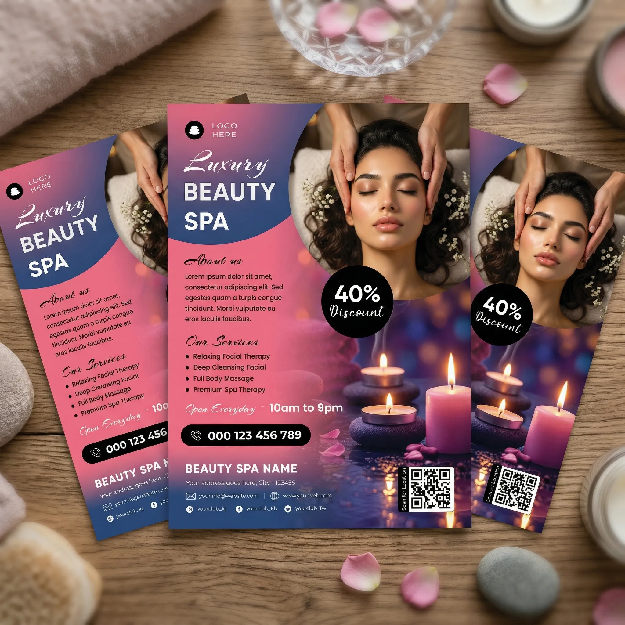 Editable luxury beauty spa flyer template PSD for skincare promotion and salon marketing mockup two