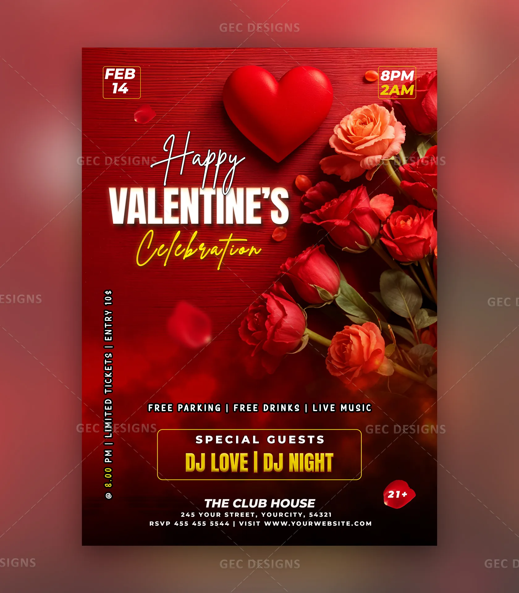 Elegant Valentine’s Day party flyer template - GEC Designs