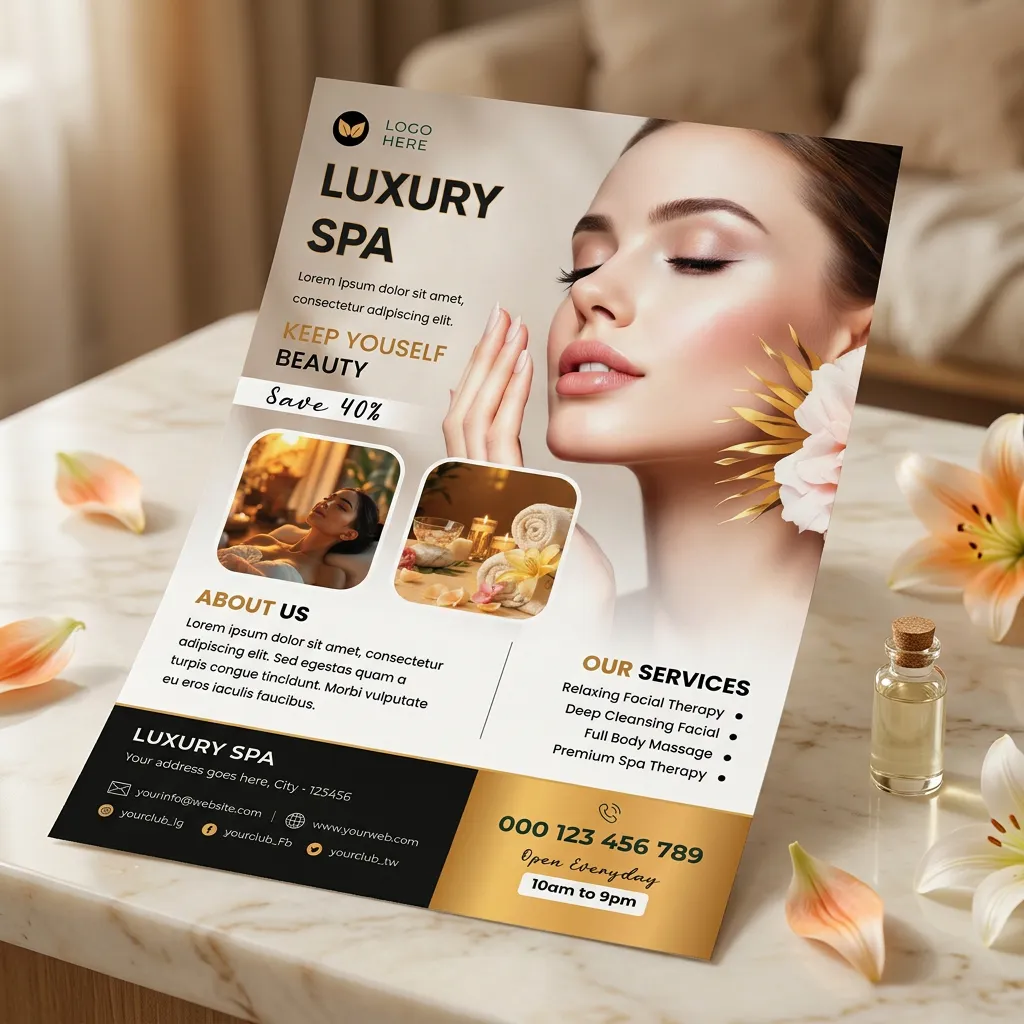 Luxury Spa Promotion Flyer Template For Beauty Salon And Massage Services Sr09032605 Mockup One