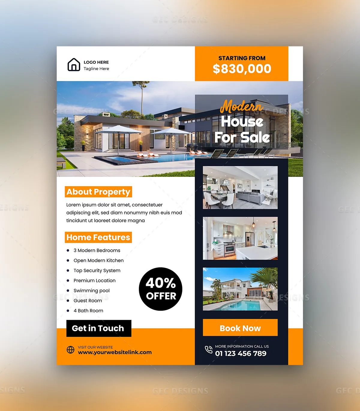 Modern Real Estate House for Sale Flyer Template