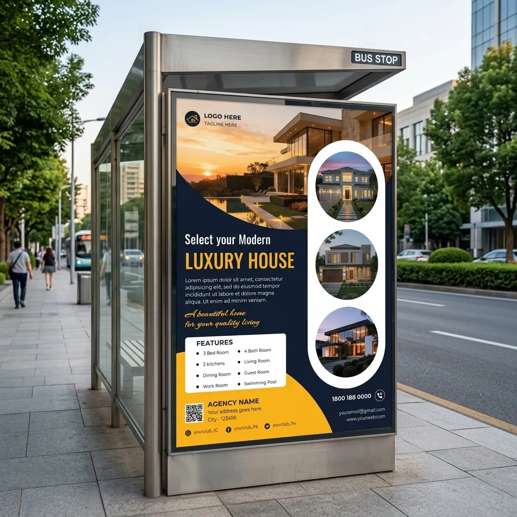 Premium real estate flyer template for luxury house promotion with modern geometric design mockup one