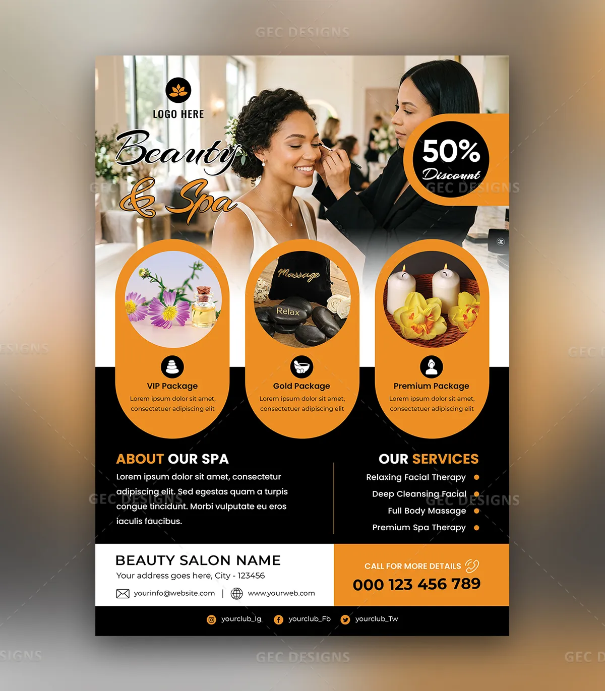 Professional Beauty Spa Flyer Template PSD for Salon Services and Wellness Marketing