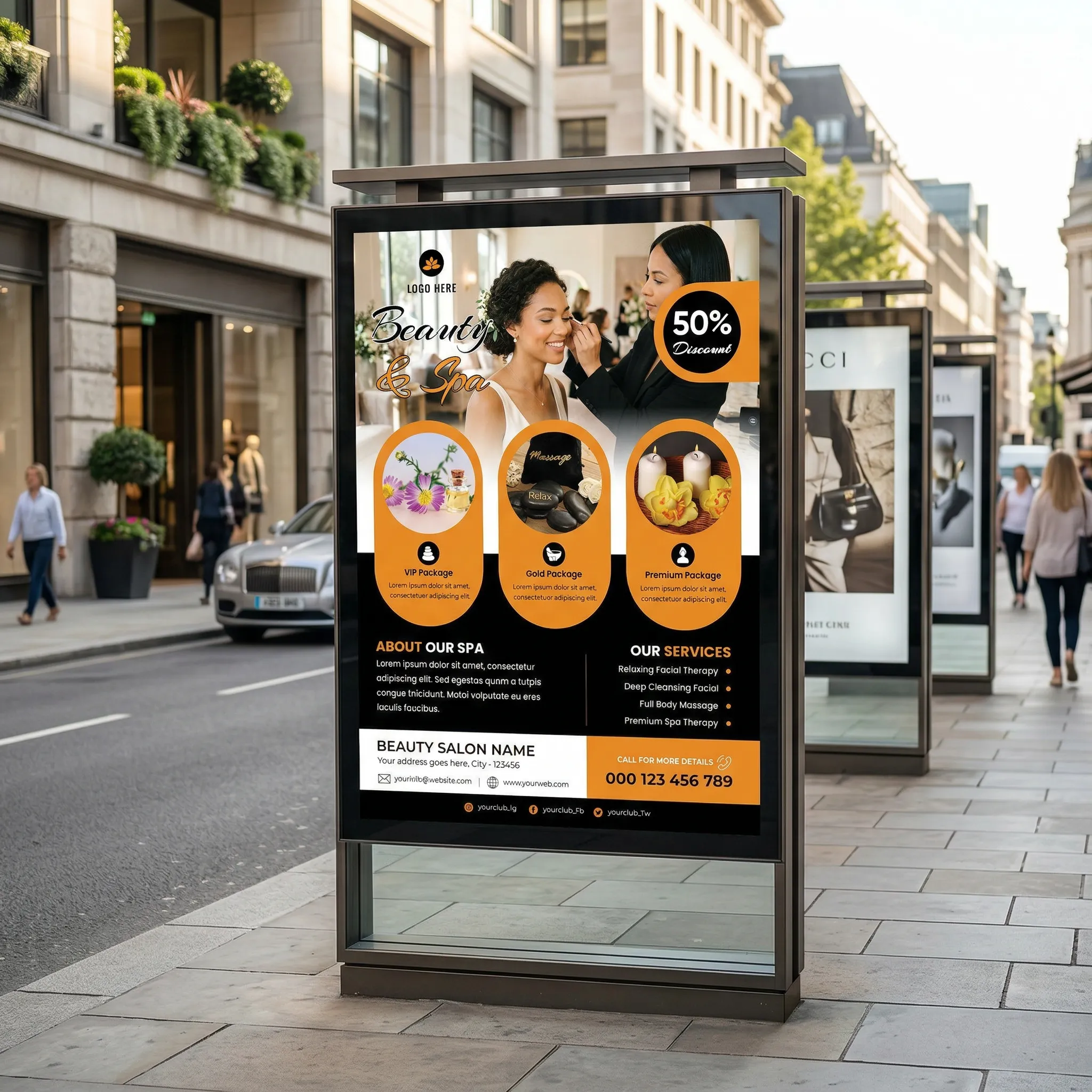 Professional beauty spa flyer template PSD for salon services and wellness marketing mockup one