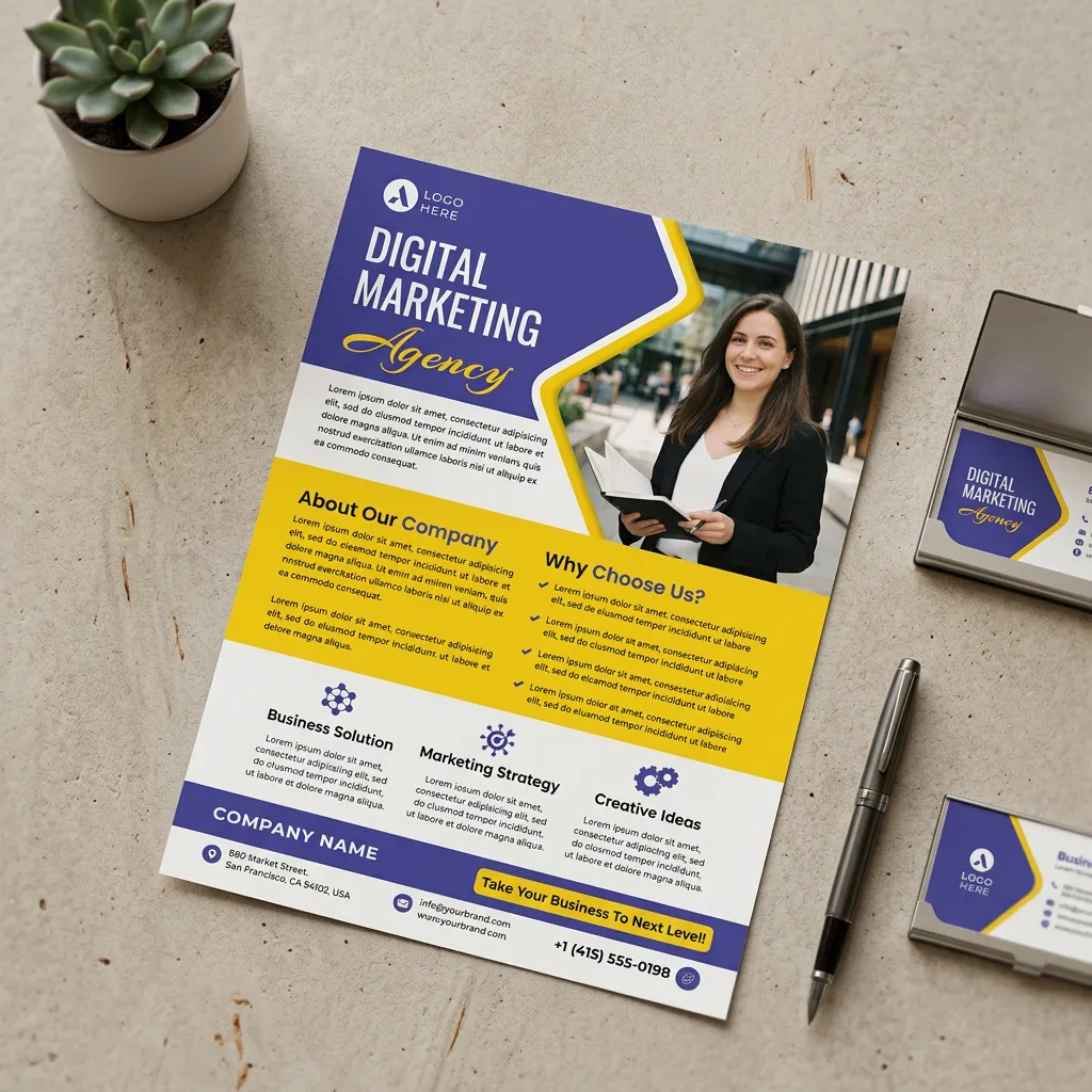 Professional digital marketing services flyer design for agencies with clean business branding mockup two