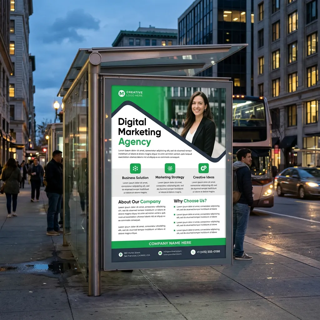 Professional digital marketing services flyer design with clean green and white business style mockup one