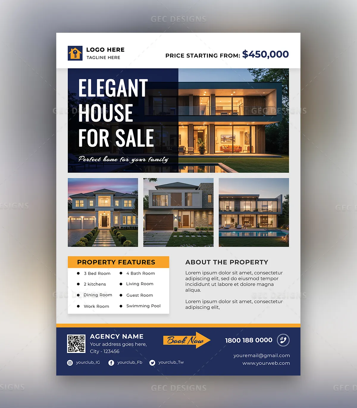 Real Estate Flyer Template for Elegant House Sale with Modern Luxury ...