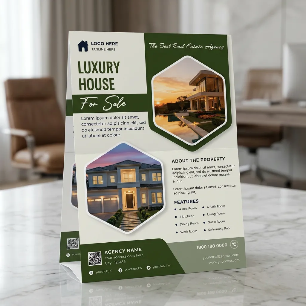 Real Estate Flyer Template for Luxury House Sale with Modern Green ...