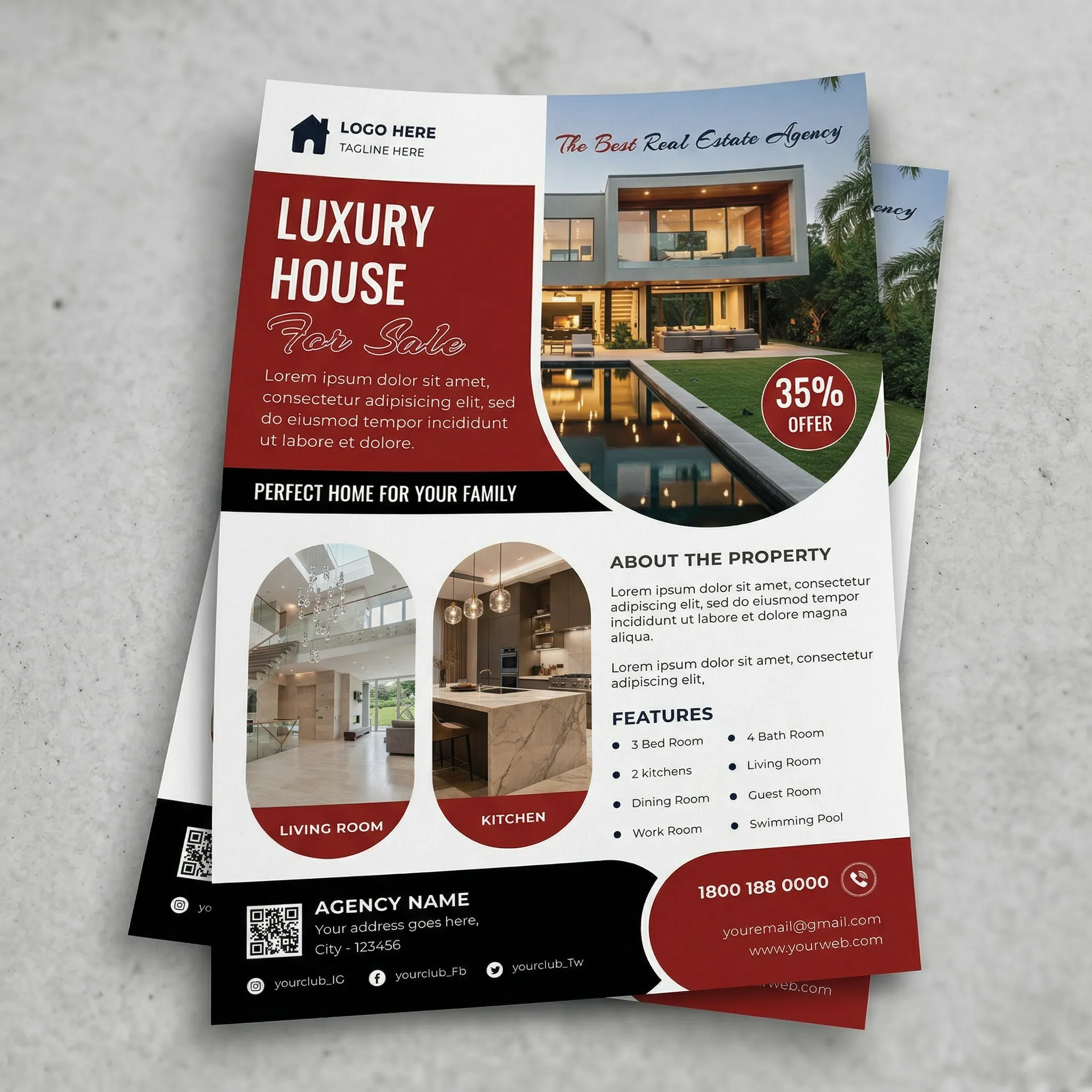 Real Estate flyer template PSD for luxury house sale, modern property ...