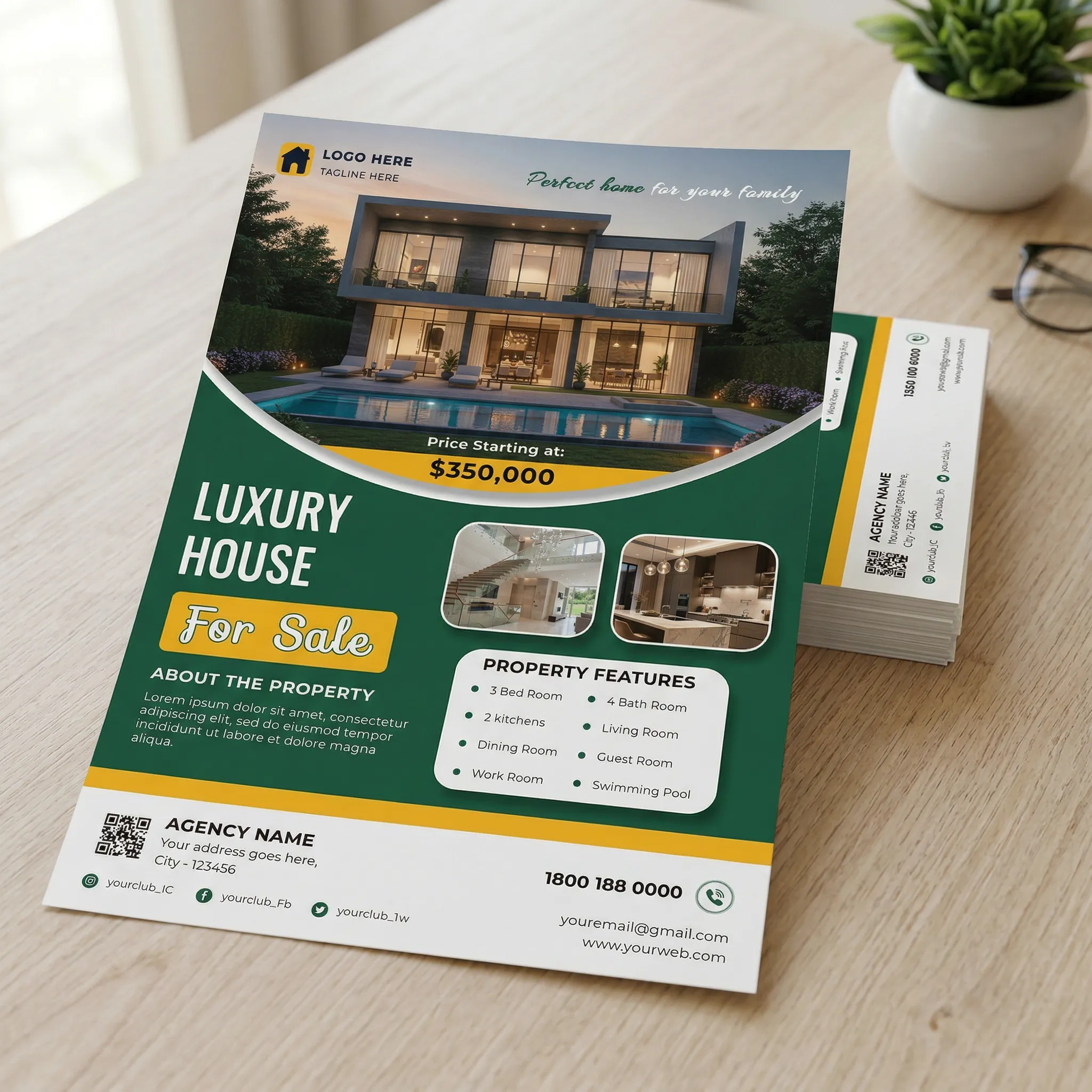 Real Estate flyer template PSD for luxury house sale, modern property ...