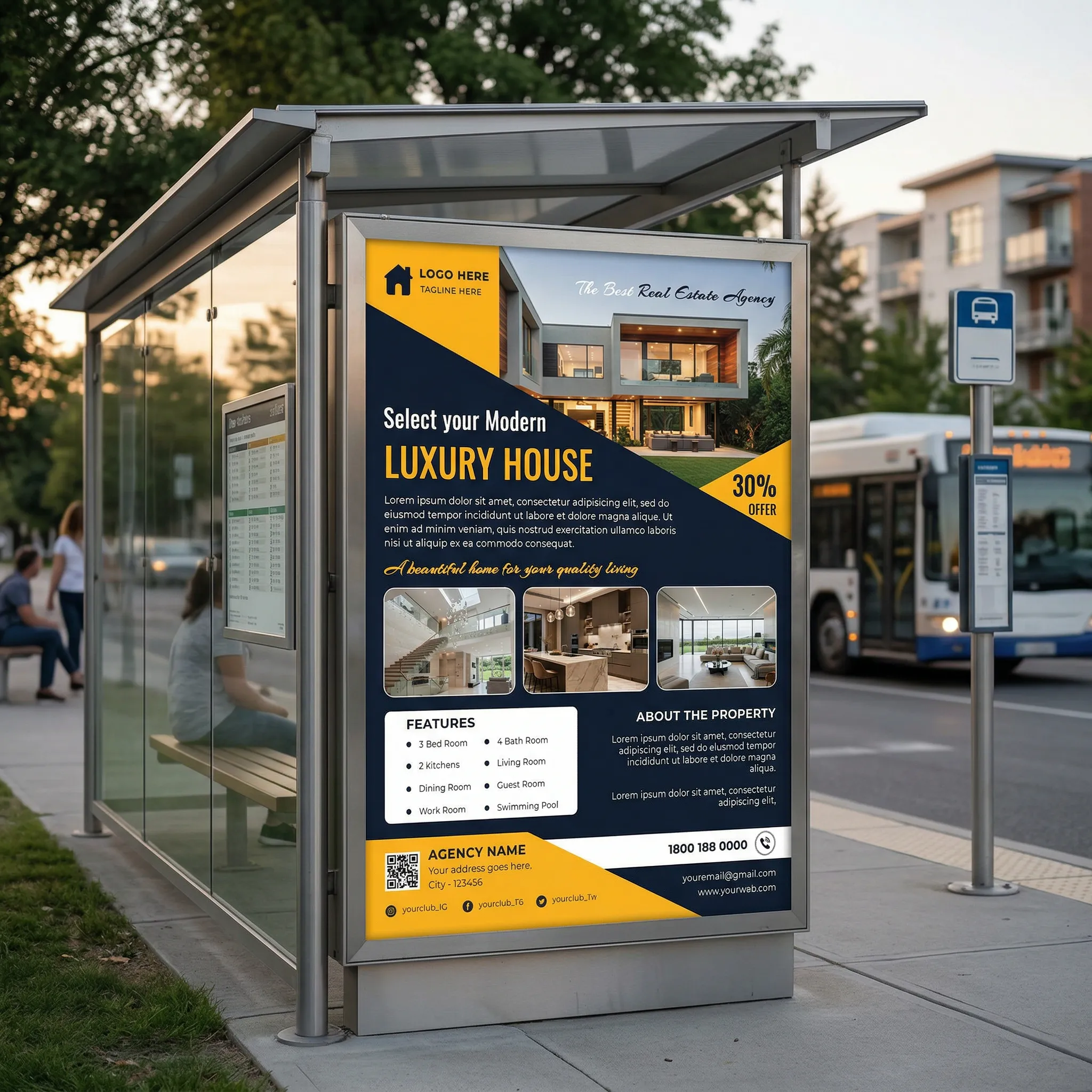 Real estate flyer template PSD for modern luxury home sale advertisement brochure design mockup one