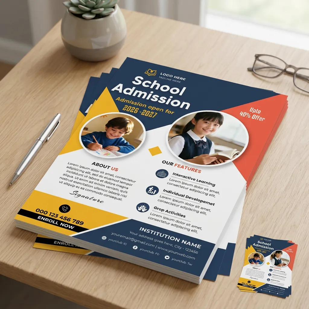 School Admission Flyer Template For Student Enrollment Promotion Sr09032609 Mockup One