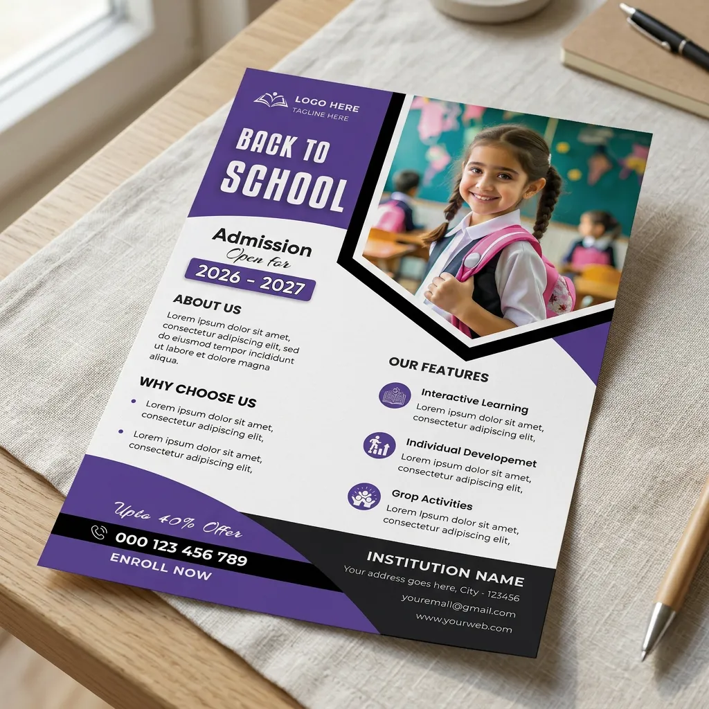 School Admission Open Flyer Template For Student Enrollment Campaign Sr09032610 Mockup One