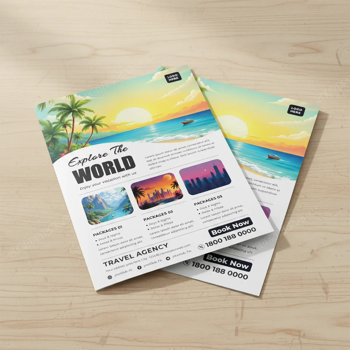 Tour And Travel Agency Flyer Template Psd For Vacation Packages Sr02032602 Mockup Two