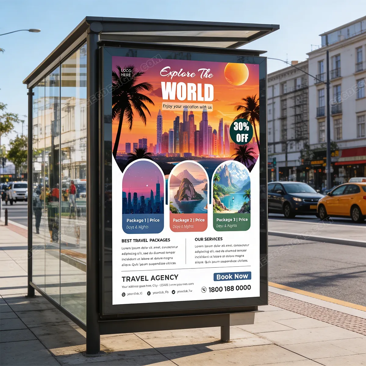 Travel Agency Flyer Template Psd For Vacation Packages Sr02032601 Mockup Two
